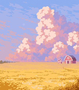 Golden Field, Pixel Art Landscape, Piskel Art, Pixel Art Background, Pixel Art Tutorial, Arte 8 Bits, 8bit Art, Cool Pixel Art, Pix Art