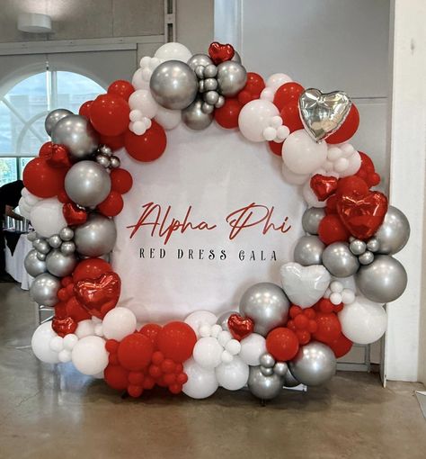 Valentine Balloon Arch Ideas, Alpha Phi Red Dress Gala, Red Dress Gala, Bright Wedding Colors, Dress Gala, Valentines Balloons, Bright Wedding, Alpha Phi, Balloon Arch