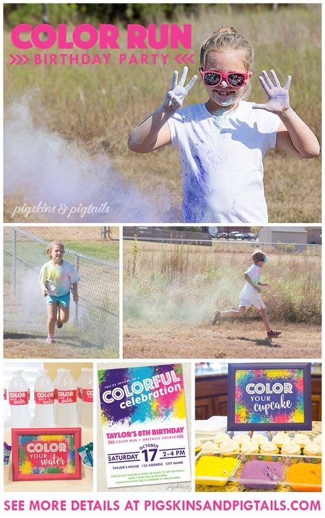 Color Run Birthday Party Theme Idea Colour Run Party, Color Run Birthday Party, Colour Run Ideas, Color Run Party, Color Run Ideas, Themed Sleepovers, Color Birthday Party, Energy Kids, Water Ideas