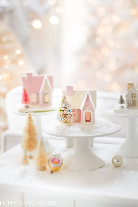 Take a look at Miniature Paper Houses: Putz Houses today. I've rounded up a collection of 20+ premade Putz houses and DIY kits. Hanging Flower Arrangements, Winter Wreath Diy, Putz House, Farmhouse Ornaments, Homemade Christmas Decorations, Cone Christmas Trees, Glitter Houses, Putz Houses, Cardboard House