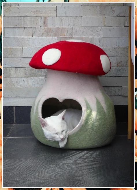 Looking to upgrade your feline friend's nap time? Check out these cozy cat bed ideas that will have your kitty purring in no time. From luxurious loungers to stylish hideaways, these cat beds are sure to keep your pet comfy and content. Say goodbye to boring naps and hello to ultimate cat comfort with these selected cat bed options. Mushroom Cat Bed, Diy Pet Toys Cats, Cat Bed Ideas, Cave Dog Bed, Cave Bed, Dog House Bed, Felt Ball Rug, Diy Pet Toys, Felt Mushroom