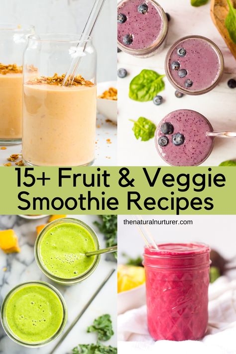 Fruit And Veggie Smoothies, Veggie Smoothie Recipes, Natural Nurturer, Vegetable Smoothie Recipes, Veggie Diet, Fruit Vegetable Smoothie, Veggie Smoothies, Fruit And Veggie, Smoothies For Kids