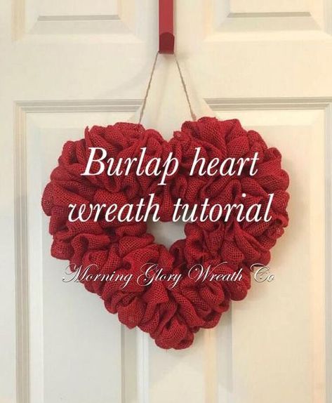 Burlap Valentines Wreath, Heart Wreath Ideas, How To Make Poison, Heart Wreath Tutorial, Burlap Heart Wreath, Heart Wreath Diy, Cricut Valentines, Heart Wreaths, Valentines Door