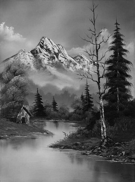 Pencil Sketches Landscape, Beautiful Pencil Drawings, Landscape Pencil Drawings, Drawing Scenery, Landscape Tattoo, Forest Tattoos, Nature Art Drawings, Mountain Drawing, Landscape Sketch