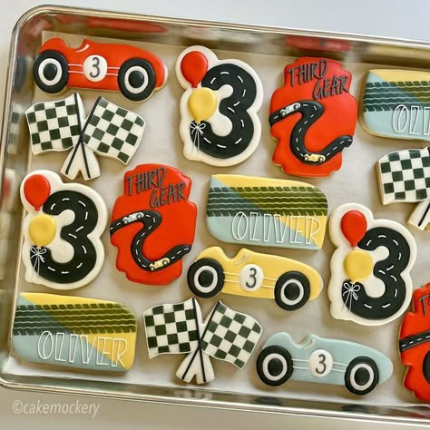 Vintage Car Birthday, 3rd Birthday Boys, Car Cookies, Race Car Birthday Party, Car Style, 3rd Birthday Cakes, Third Birthday Party, Race Car Birthday, Sugar Cookie Designs