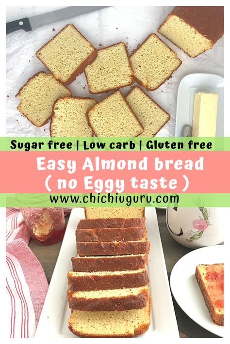 Easy Low Carb Almond Bread ( No Eggy Taste) - Low Carb Health Club Keto Almond Bread, Almond Bread Recipe, Cream Cheese Homemade, No Carb Bread, Best Low Carb Bread, Almond Flour Bread, Best Keto Bread, Almond Bread, Low Carb Baking