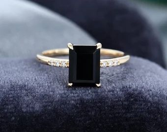 Elegant Customized Jewelry in Moissanite Diamond & by ClasivityArt Gold And Black Ring, Black Diamond Solitaire Ring, Black Diamond Solitaire, Black Onyx Engagement Ring, Onyx Engagement Ring, Yellow Engagement Rings, Zierlicher Ring, Emerald Cut Rings, Emerald Engagement Ring Cut