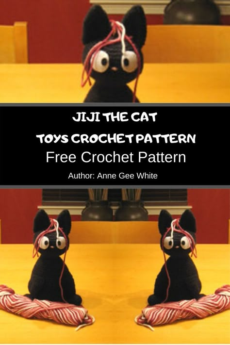 Jiji Kiki's Delivery Service Crochet Pattern, Jiji Cat Crochet Pattern, Crochet Jiji The Cat, Cat Toy Crochet Pattern, Cat Crochet Tutorial, Jiji Crochet, Crochet Stuffed Animals Patterns, Jiji Crochet Pattern, Crochet Pattern Cat