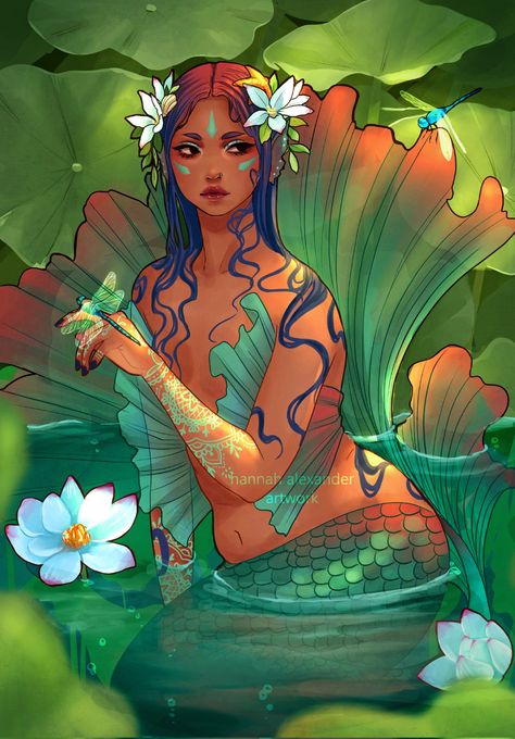 “I just wanted to draw wet hair ngl #MerMay” Hannah Alexander Artwork, Hannah Alexander, Mermaid Pictures, Mermaid Art, Free Graphics, Dark Ages, Japanese Prints, A Mermaid, Water Lily