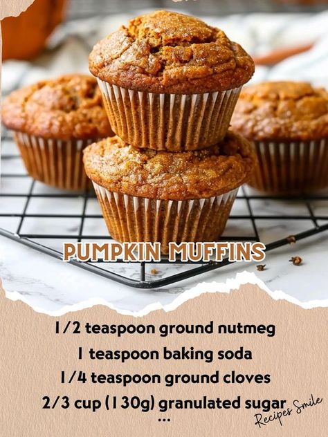 Recipes Smile Pumpkin Muffins Easy, Muffins Easy, Fall Snacks, Spiced Pumpkin, Fall Flavors, Pumpkin Muffins, Ground Nutmeg, Autumn Flavors, Cozy Fall