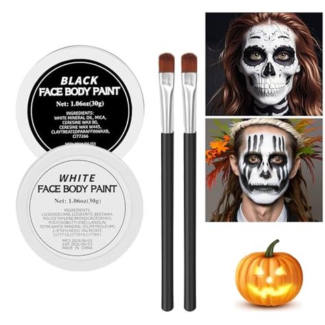 White Black Face Body Paint,Halloween Clown Makeup Kit with 2 Brushes,Professional White Black Face Body Painting Kit for Clown, Joker, Theater, Cosplay, Costume, SFX Make-up Halloween Clown Makeup, Face Paint Set, Clown Face Paint, Paint Halloween, Black Face Paint, Face Paint Kit, Paint Easy, Halloween Clown, Black And White Face