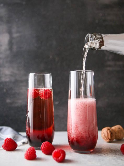 Kir Royale Recipe, Rose Cocktails, Rosé Cocktail, Rose Cocktail, Raspberry Rose, Raspberry Liqueur, Pink Cocktails, Eat Seasonal, Pink Foods