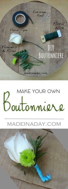 How to Make a Simple Boutonniere using real flowers and silk. Learn how florists make boutonniere's for weddings, proms etc. Make A Boutonniere, Montage Collage, Simple Boutonniere, Boutonniere Ideas, Diy Boutonniere, Boutonnieres Prom, Church Anniversary, Wrist Corsages, Wedding Corsage