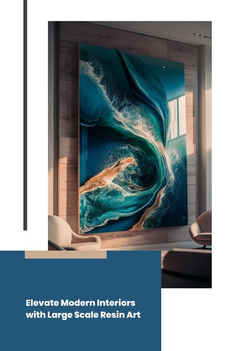 Large resin art piece with swirling blue and white patterns displayed in a modern interior. Diy Ocean Resin Art Tutorial, Epoxy Resin Geode Wall Art, Green Geode Resin Art, Ocean Theme Resin Art, Blue Geode Resin Art, Acrylic Pouring Techniques, Resin Wall Art, Resin Artwork, Epoxy Resin Art