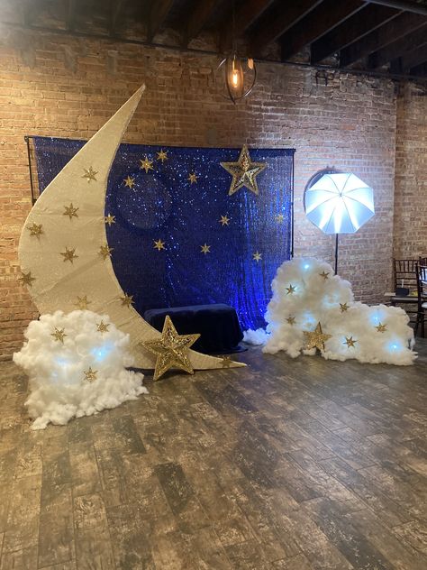 City Of Stars Hoco, A Night Under The Stars Theme Prom Photo Backdrops, Under The Stars Photo Booth, Starry Night Photo Booth, Meet Me At Midnight Prom Theme, Under The Stars Backdrop, Night Under The Stars Theme Prom, Enterance Decor, Hoco Decor