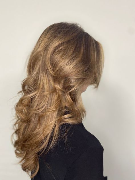 Lighter Ash Brown Hair Color, Sandy Blonde Ombre, Wispy Framing Pieces, Butterfly Caramel Hair, Honey Blonde Curls Highlights, Beeline Honey Hair Color, Light Honey Brown Balayage, Caramel Hair With Blonde Highlights Golden Brown Low Lights, Honey Blonde On Dark Hair