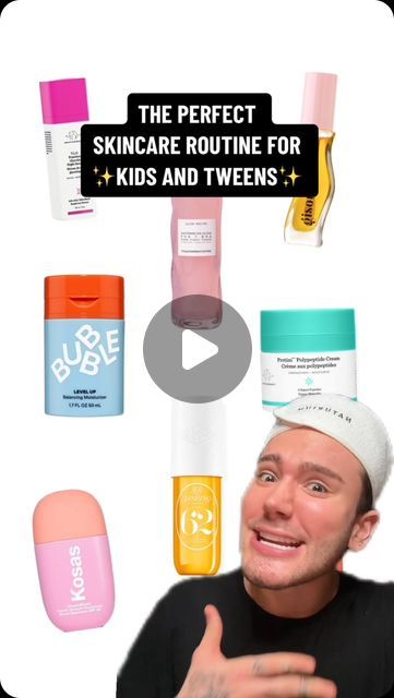 Matt Randon 🧩 on Instagram: "THE PERFECT SKINCARE ROUTINE FOR KIDS!😱 (follow for more!💗)  #skincarecommunity #skincarejunkie #skincareaddict #skincarelover #skincareroutines #skincareobsessed #skincarereview #preppy #preppystyle" Preppy Skincare For Kids, Preteen Skin Care Routine, Skin Care For 10 Year Girl, Yes And No Skincare For Kids, Preppy Skincare Routine Tiktok, Kid Friendly Skincare, Matt Randon Skincare, Sephora Skin Care Routine, Glow Recipe For Kids