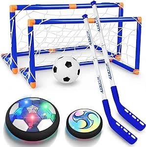 Hover Hockey Set for Kids, 3-in-1 Hover Hockey Soccer Ball Toy Set, Rechargeable Floating Air Soccer Hockey Ball with Led Light, Indoor Outdoor Sports Game Toy Gifts for 3 4 5 6 7 8+ 12 Years Boy Girl Hockey Toys, Hockey Ball, Slippery Floor, Air Hockey, Toy Gifts, Low Pile Carpet, Sports Game, Bowling Ball, Soccer Balls