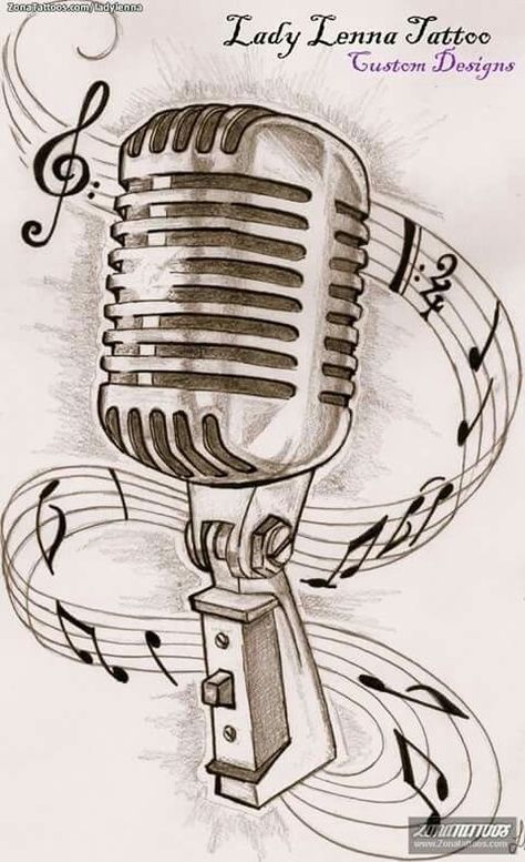 Old Microphone, Microphone Tattoo, Music Notes Tattoo, Music Tattoo Designs, Note Tattoo, Music Drawings, Sketch Tattoo Design, Card Tattoo, Music Tattoo