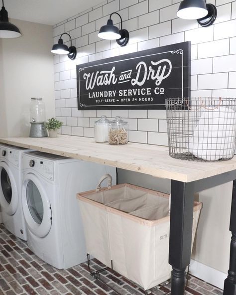 Randi on Instagram: “Spring break is coming to an end and so is my laundry/mud room renovation. A BIG THANKS to the amazing companies that I was able to partner…” Laundry Room Decorating, Basement Laundry Room, Dream Laundry Room, Basement Laundry, Laundry Room Renovation, Farmhouse Laundry Room, Laundry Room Remodel, Laundry Room Inspiration, Laundry Decor