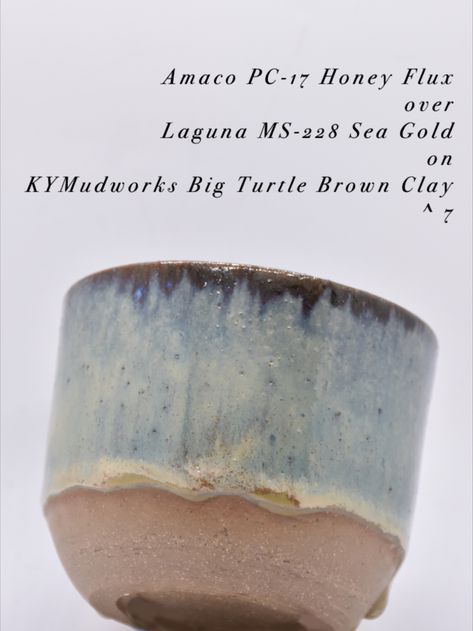 Glaze Combination with Amaco PC 17 Honey x Laguna MS-228 Sea Gold on KYMudworks Big Turtle Brown Clay Fire up to ^7 Laguna Glaze, Laguna Clay, Big Turtle, Clay Glaze, Pottery Inspo, Brown Clay, Schmuck Diy, Glazes For Pottery, Pottery Studio