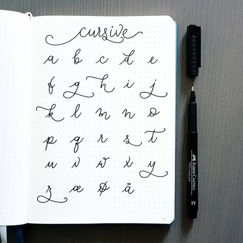 Here's a super minimal spread! I really want to improve my handlettering.. So, I wrote out my favourite cursive script (inspired by a font I came across) to use as a reference when practising ✍ Do you practice your lettering? . . . . . #bulletjournal #bujo #journaling #bulletjournallove #bulletjournalcommunity #bujocommunity #bujolove #bulletjournaljunkies #bujojunkies #bujoideas #bujobeauty #bujobrilliancy #thejournalcuration #bujoinspire #minimalistbujo #minimalism #studygram #lettering #handl Bullet Journal Cursive, Letters Tattoo, Bullet Journal Titles, Tattoo Script Fonts, Bullet Journal Font, Journal Fonts, Cursive Alphabet, Alfabet Letters, Typography Alphabet