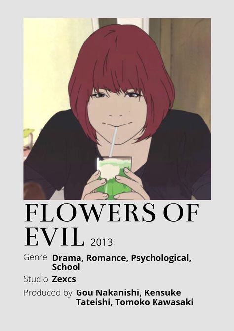 Flowers Of Evil Anime, Aku No Hana, Flowers Of Evil, Disturbing Books, Poster Information, Anime Minimalist Poster, The Flowers Of Evil, Japanese Animated Movies, Anime Suggestions