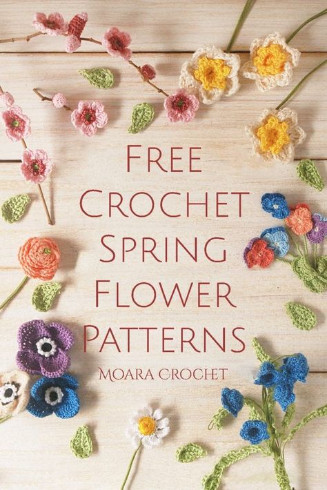 Crochet Bluebells Pattern Free, Crochet Bluebells, Crochet Mini Flowers Free Pattern, Crochet Flower Bouquet Free Pattern, Irish Crochet Flowers, Spring Crochet, Crochet Spring, Ranunculus Flowers, Crochet Flowers Free Pattern