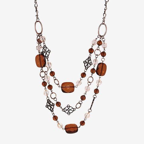 1928 Copper-Tone 18 Inch Figaro Beaded Necklace, Color: Brown - JCPenney Lampwork Bead Jewelry, Diy Jewelry Projects, Beaded Necklace Diy, S Jewelry, Layer Necklace, Wire Work Jewelry, Earring Tutorial, Work Jewelry, Layered Jewelry