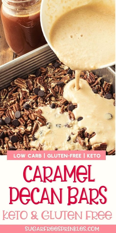 Celebrate the festive season with our delectable keto-friendly Christmas dessert – sugar-free caramel pecan bars! These heavenly treats are not only low in carbs but also gluten-free, ensuring everyone at your holiday gathering can enjoy a scrumptious sweet without worry. Elevate your dessert table with this guilt-free delight that combines the warmth of caramel, the crunch of pecans, and the joy of staying on track with your low-carb lifestyle. Caramel Pecan Bars, Pecan Bars Recipe, Keto Caramel, Gluten Free Pecan, Bars Gluten Free, Keto Bars, Sugar Free Recipes Desserts, Pecan Bars, Caramel Recipes Sauce