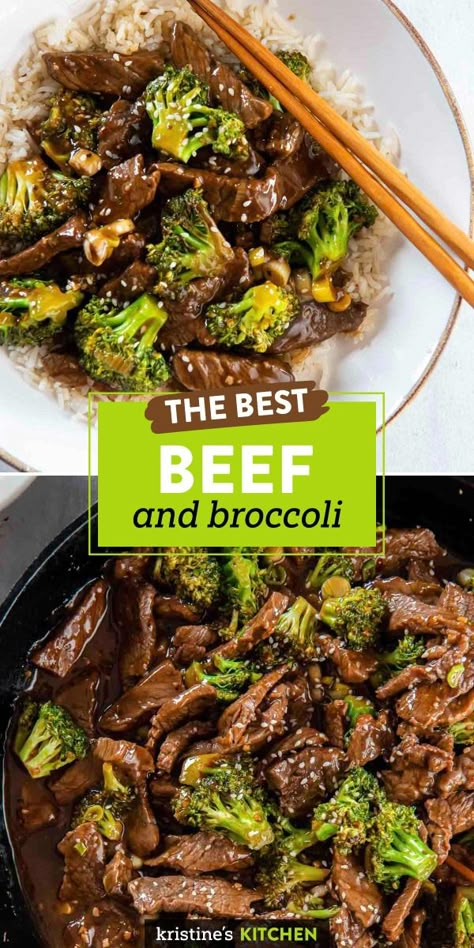 This Beef and Broccoli recipe is better than takeout, with tender bites of steak and broccoli coated in a delicious savory sauce. This easy stir fry is one of my family's favorite dinners! Black Pepper Beef And Broccoli, Beef Tips And Broccoli Stir Fry, Recipes With Beef Stir Fry Meat, Broccoli With Beef Recipe, Beef And Broccoli Recipe Healthy, Beef And Broccoli Healthy Easy, Skirt Steak Beef And Broccoli, Steak Tips Stir Fry, Sauce For Beef And Broccoli