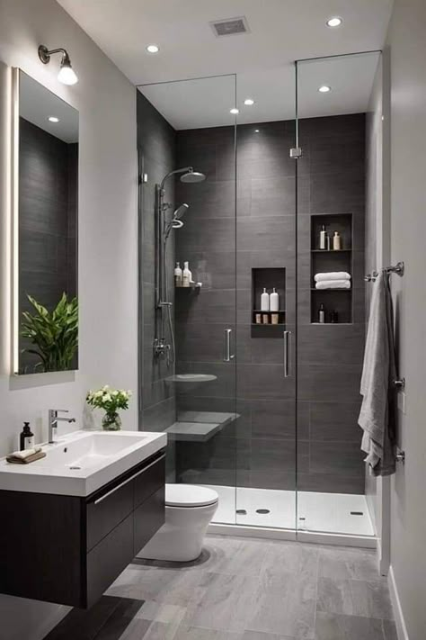 Small Powder Bathroom Ideas, Powder Bathroom Ideas, Small Grey Bathrooms, Light Grey Bathrooms, Grey Bathroom Ideas, Simple Small Bathroom Ideas, Timeless Bathroom, Bathroom Oasis, Bathroom Paint