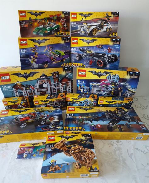 The 13 box sets for the Lego Batman movie. Waiting for the next ... Lego Batman Movie Sets, Lego Sets For Boyfriend, Batman Lego Sets, Lego Movie Sets, Bday Gift For Boyfriend, Real Batman, The Lego Batman Movie, Lego Boxes, Batman Toys