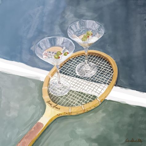 Caroline Ellis Art (@carolineellisart) • Instagram photos and videos Martini Illustration, Senior Year Art, Martini Art, Tennis Poster, Retro Tennis, Tennis Posters, Girl Apartment, Room Girl, Love Art Print