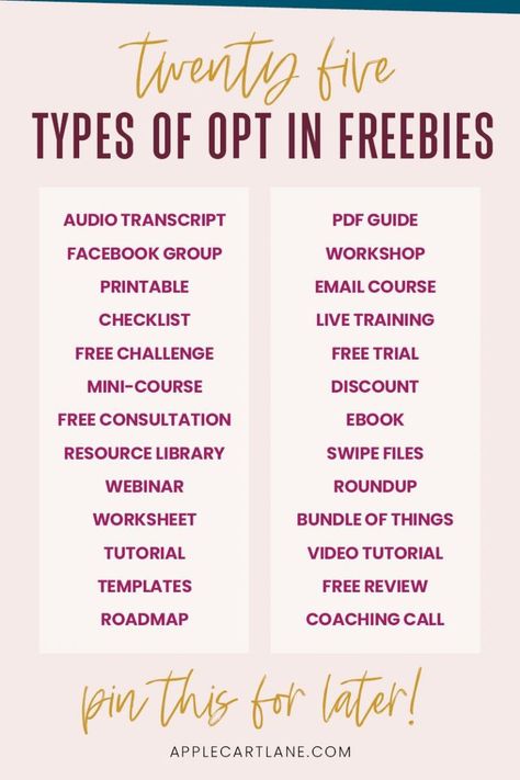 Find out how you can start or grow your email list with these 25 creative opt-in freebie ideas and examples of successful opt-ins. Freebie Ideas, Blog Planning, Email Marketing Design, Email List Building, Pinterest Tips, Email Marketing Strategy, Email Design, Email Campaign, Marketing Design