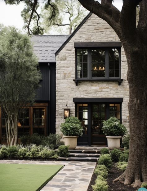 2b Design, Airbnb Inspiration, Black Exteriors, Dark Exterior House, Black Home Exterior, Modern Manor, Home Exterior Ideas, Backyard Refresh, Black Houses