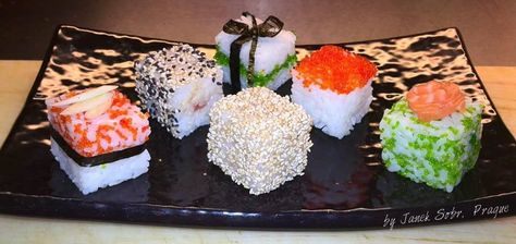 Rice cubes by Janek Sobr, sushi chef from Prague #sushi #sushicube #sushiart #ricecube #cube Heavy Snacks, Futuristic Food, Sushi Party, Sushi Art, Sushi Chef, Best Sushi, Sushi Rice, Japanese Food, Fine Dining