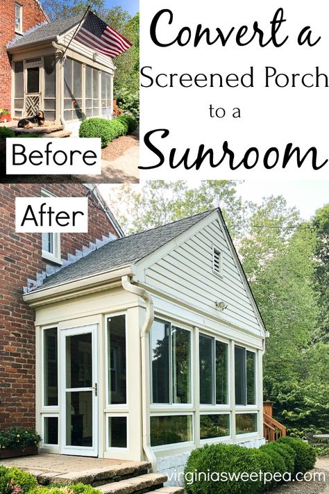 Convert a Screened Porch to a Sunroom - A screened porch is great but a sunroom with windows that open and close turns the space into one that can be enjoyed year round. via @spaula Sunroom With Windows, Indoor Window Boxes, Porch To Sunroom, Sunroom Windows, 4 Season Room, Four Seasons Room, Sunroom Addition, Porch Windows, Sunroom Decorating