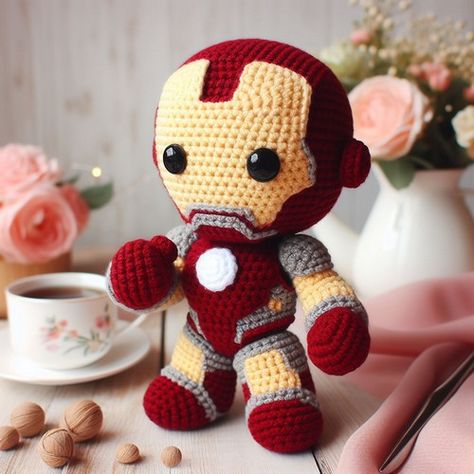 Crochet Iron Man Amigurumi Pattern Free Crochet Iron Man, Gold Color Scheme, Crochet Amigurumi Free Patterns, Crochet Amigurumi Free, Red Yarn, Crochet Hook Sizes, Pattern Free, Crochet For Beginners, Crochet Patterns Amigurumi