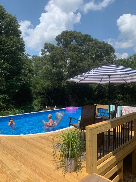 Above Ground Pool In Hillside, Half Above Ground Pool Ideas, Half Deck Around Above Ground Pool, Half In Ground Pool Ideas, Deck Around Above Ground Pool, Deck Bars, Rectangle Above Ground Pool, Deck Above Ground Pool, Pool Design Plans