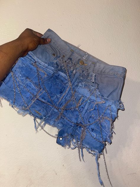 Custom Denim Skirts, Distressed Denim Mini Skirt, Distressed Skirt Outfits, Custom Skirt Denim, Custom Denim Skirt Outfit, Denim Nails Ideas, Custom Jean Skirt, Custom Denim Skirt, Fashion Paparazzi