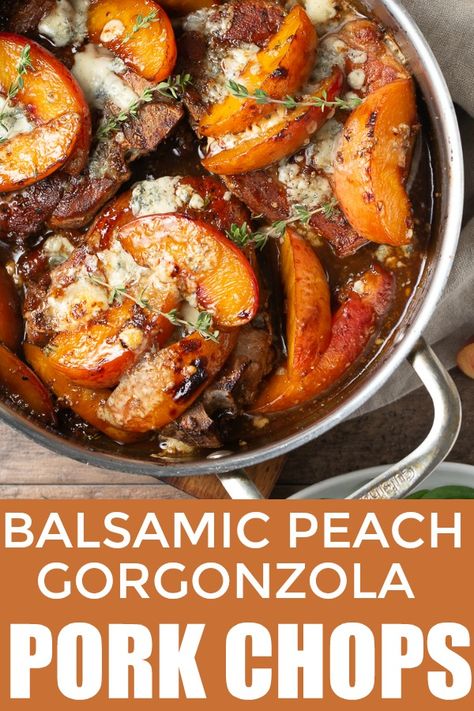 Pork Chops With Peaches, Balsamic Peach, Balsamic Pork Chops, Peach Pork Chops, Bone In Pork Chops, Peach Sauce, Low Carb Pork, Balsamic Pork, Pork Chop Recipes Baked