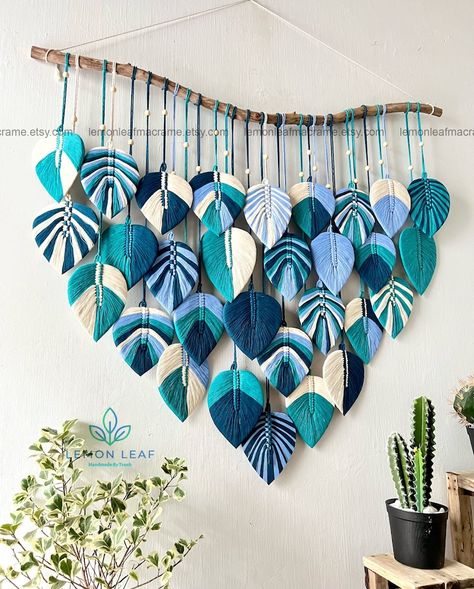 Navy Blue Macrame Leaf Wall Hanging, Large Leaf Macrame Wall Art, Macrame Wall Art, Wall Tapestries, Macrame Leaf Painting on the Wall - Etsy Canada Macrame Leaf Wall Hanging, Leaf Macrame, Leaf Wall Hanging, Wall Art Macrame, Blue Macrame, Macrame Leaf, Leaf Painting, Mini Macrame, Leaf Wall