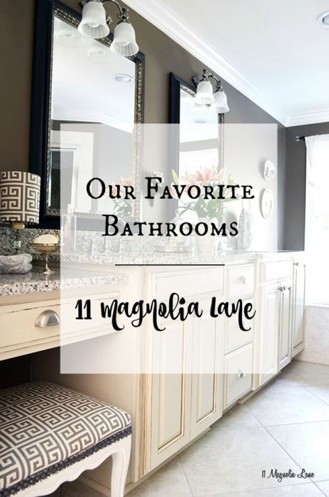 Our Favorite Bathrooms {bathroom inspiration} | 11 Magnolia Lane Magnolia Homes Bathroom Ideas, Magnolia Bathroom Ideas, Magnolia Homes Bathroom, Magnolia Bathroom Decor, Laundry Room Redo, Magnolia Bathroom, Salt Paint, Sea Salt Paint, Enamelware Decor