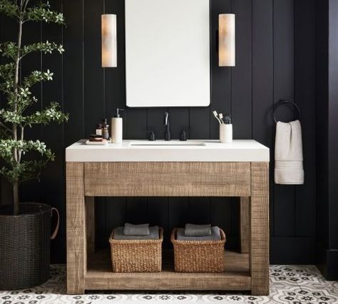 Bathroom: Ideas, Inspiration, Furniture &amp Vanity For Evergreen Fog Powder Room, Fox Group Powder Room, Open Shelf Sink Vanity, Pottery Barn Moro Vanity, Single Sink Bathroom Vanity Boho, Small Modern Farmhouse Bathroom Vanity, Pottery Barn Alderson Vanity, Modern Craftsman Half Bath, But Her Block Bathroom Vanity