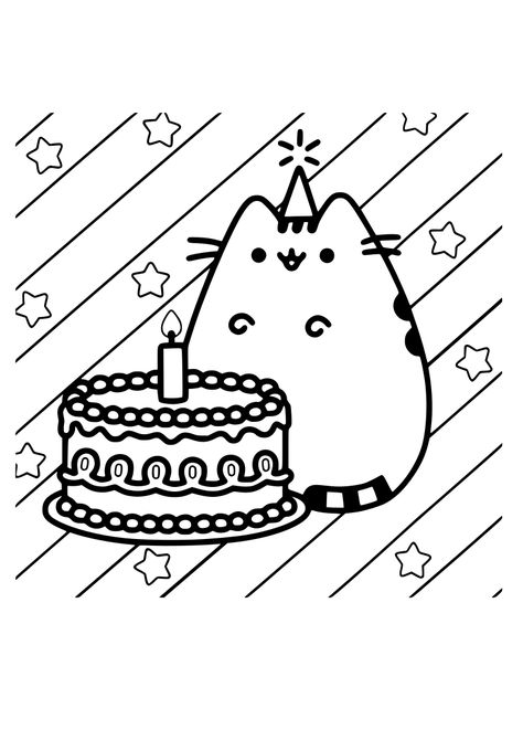 Party Coloring Pages, Pusheen Coloring Pages, Blaze The Cat, Happy Birthday Coloring Pages, Doodle Art Flowers, Birthday Coloring Pages, Pusheen Cat, Cat Coloring Page, Easy Coloring Pages