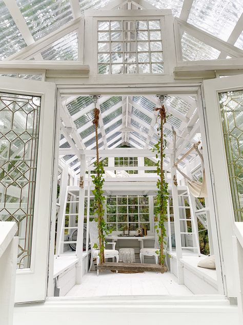 French Door Greenhouse, Glass She Shed, Atrium Greenhouse, Property Photoshoot, Beach Chapel, Greenhouse In The Snow, Glass Greenhouse Aesthetic, Greenhouse Victorian Style, Glasshouse Garden Aesthetic