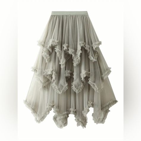 Solid Elastic Waist Skirt, Casual Layered Ruffle Hem Tulle Long Skirt One Size: Waist 23.6” - 43.3” Length 33.5” Boutique Brand !!*Please Note*!! *This Is A Pre-Order Item And Requires A Longer Than Usual Shipping Time. Please Allow 7-14 Business Days Before Shipping.* Please Consider This Time Frame Before Placing Your Order. Thank You For Your Patience And Understanding, As This Helps Us Manage Our Inventory Levels And Creates Less Waste. Once Your Ordered Is Placed We Will Notify You Of An Ex Festival Mode, Tulle Long Skirt, Fishnet Dress, Tulle Midi Skirt, Dress Cake, Gauze Dress, Empire Dress, Mesh Skirt, Mid Length Skirts