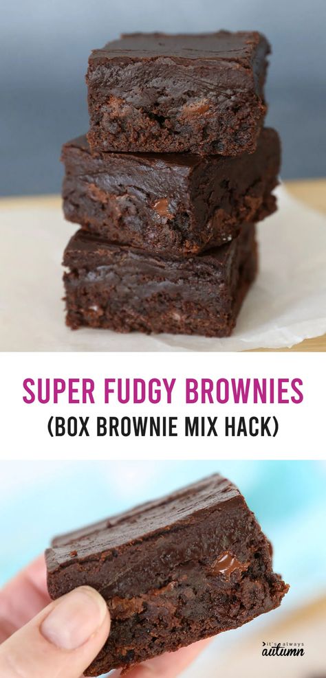 Brownies From A Box, Boxed Brownies Better, Brownie Hacks, Boxed Brownie Recipes, Boxed Brownies, Brownie Mix Recipes, Cake Mix Brownies, Box Brownies, Baking Cocoa