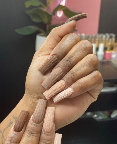 Fall Sweater Nails Coffin, Neutral Sweater Nails, French Tip Sweater Nails, Sweater Nails Brown, Sweater French Tip Nails, Nude Sweater Nails, Brown Sweater Nails, Matte Fall Nails, Otoño Nails